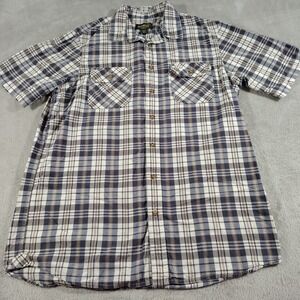 Eddie Bauer Shirt Men L Tall Blue Plaid Short Sleeve Casual Dad Work Comfort